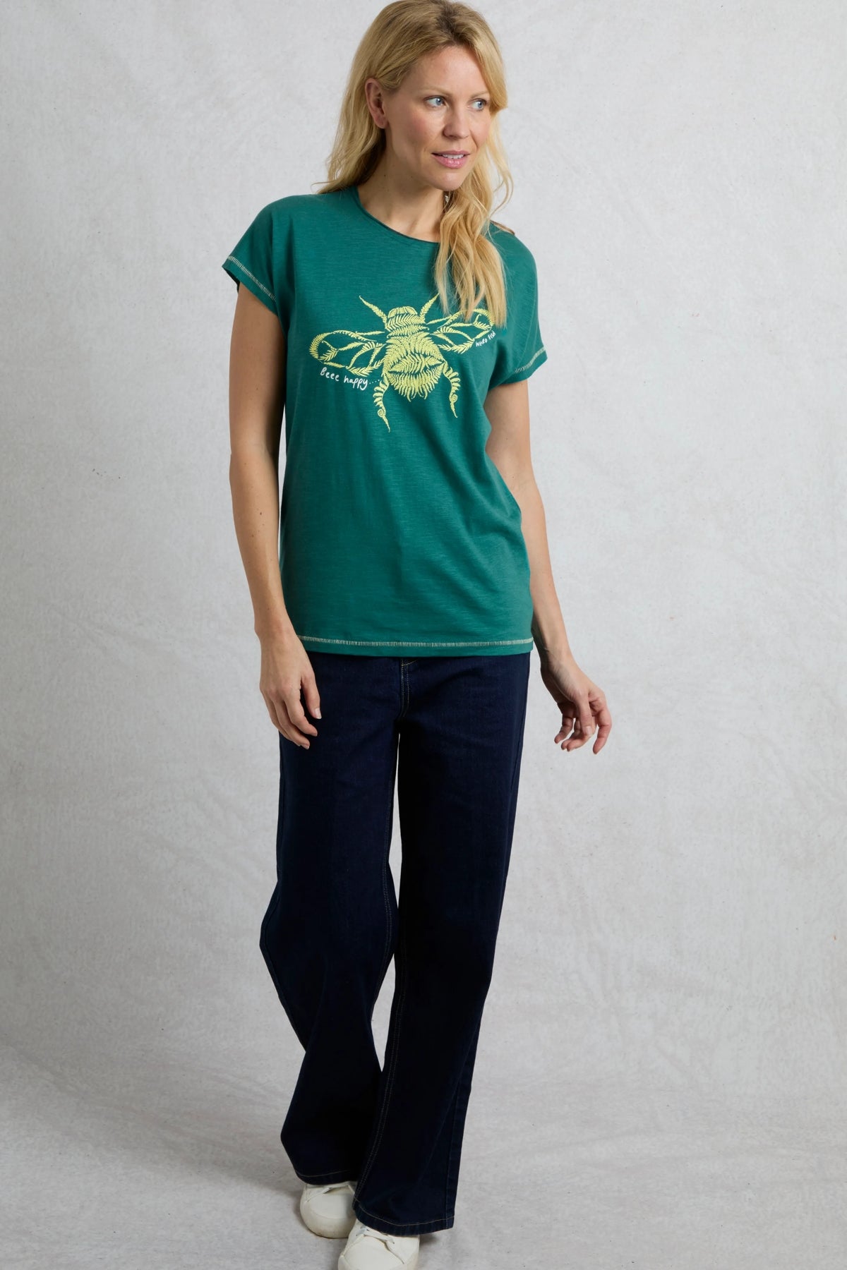 Weird Fish Womens Fern Bee Print T-Shirt - Forest Green