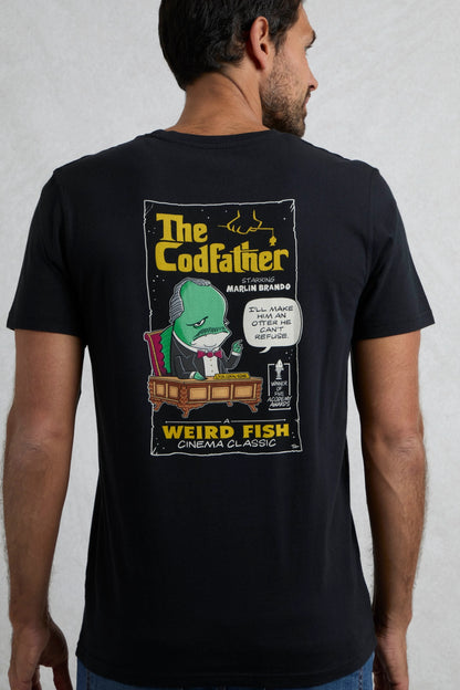 Weird Fish Mens Codfather Print T-Shirt - Black
