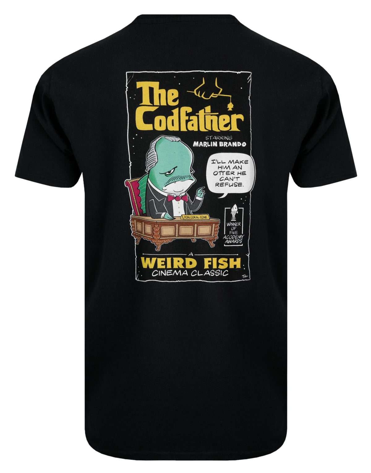 Weird Fish Mens Codfather Print T-Shirt - Black