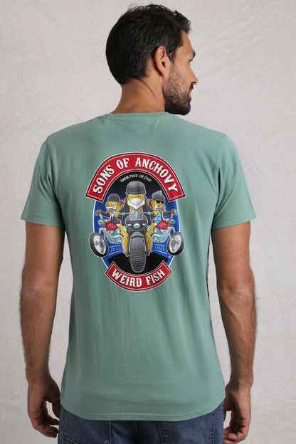 Weird Fish Mens Sons of Anchovy Printed Tee - Mineral Blue