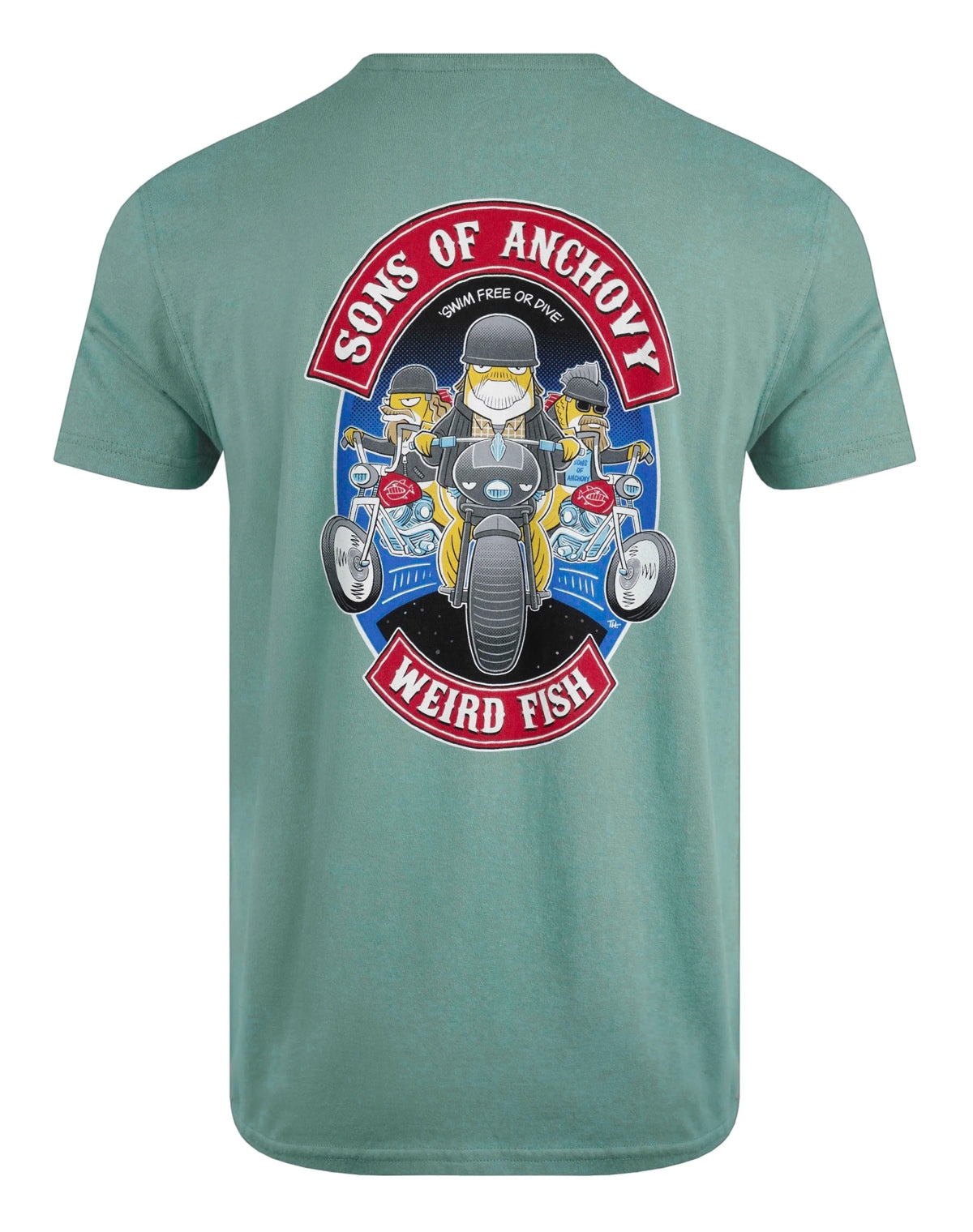 Weird Fish Mens Sons of Anchovy Printed Tee - Mineral Blue