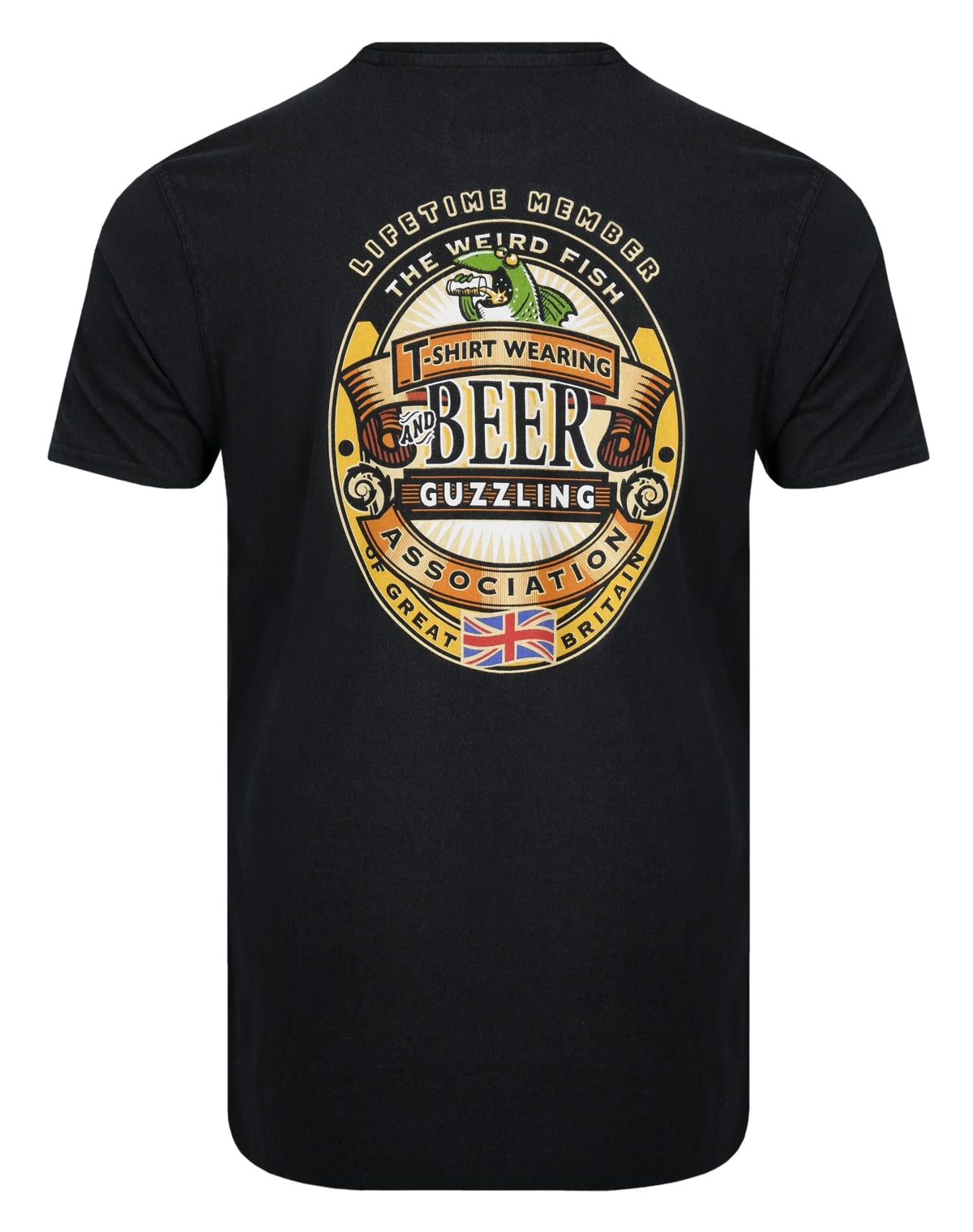 Weird Fish Mens Beer Guzzling Print T-Shirt - Black