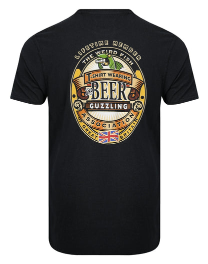 Weird Fish Mens Beer Guzzling Print T-Shirt - Black