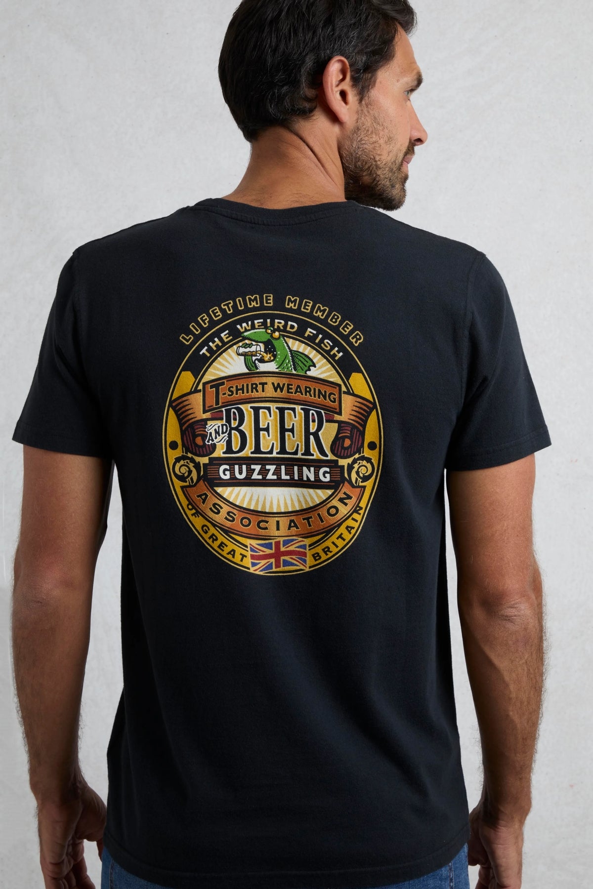 Weird Fish Mens Beer Guzzling Print T-Shirt - Black
