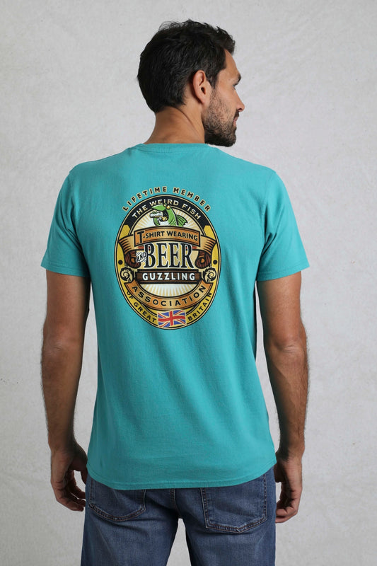 Weird Fish Mens Beer Guzzling Print T-Shirt - Viridis