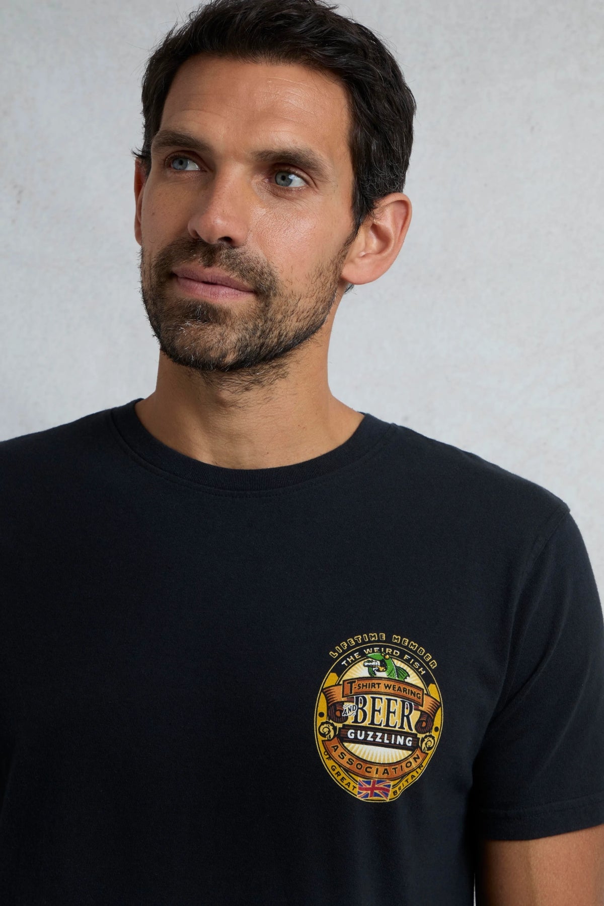 Weird Fish Mens Beer Guzzling Print T-Shirt - Black