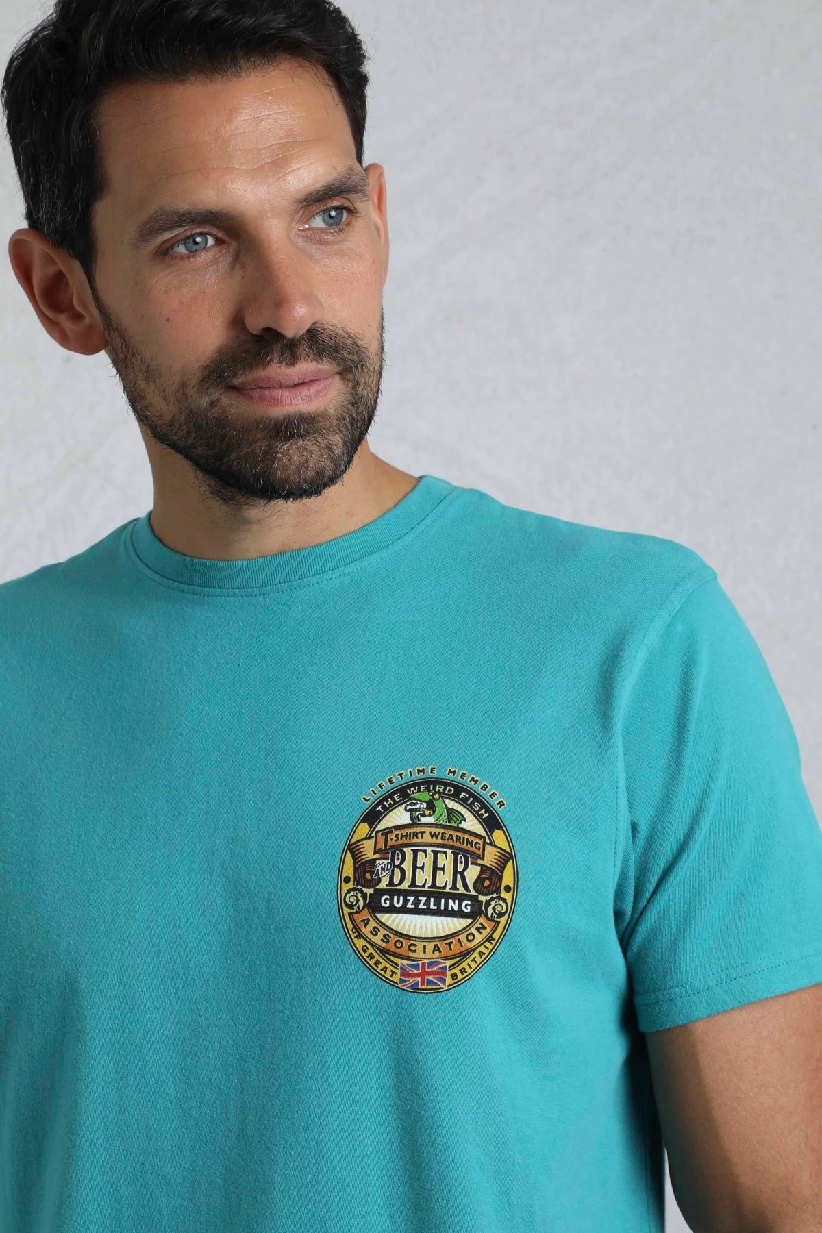 Weird Fish Mens Beer Guzzling Print T-Shirt - Viridis