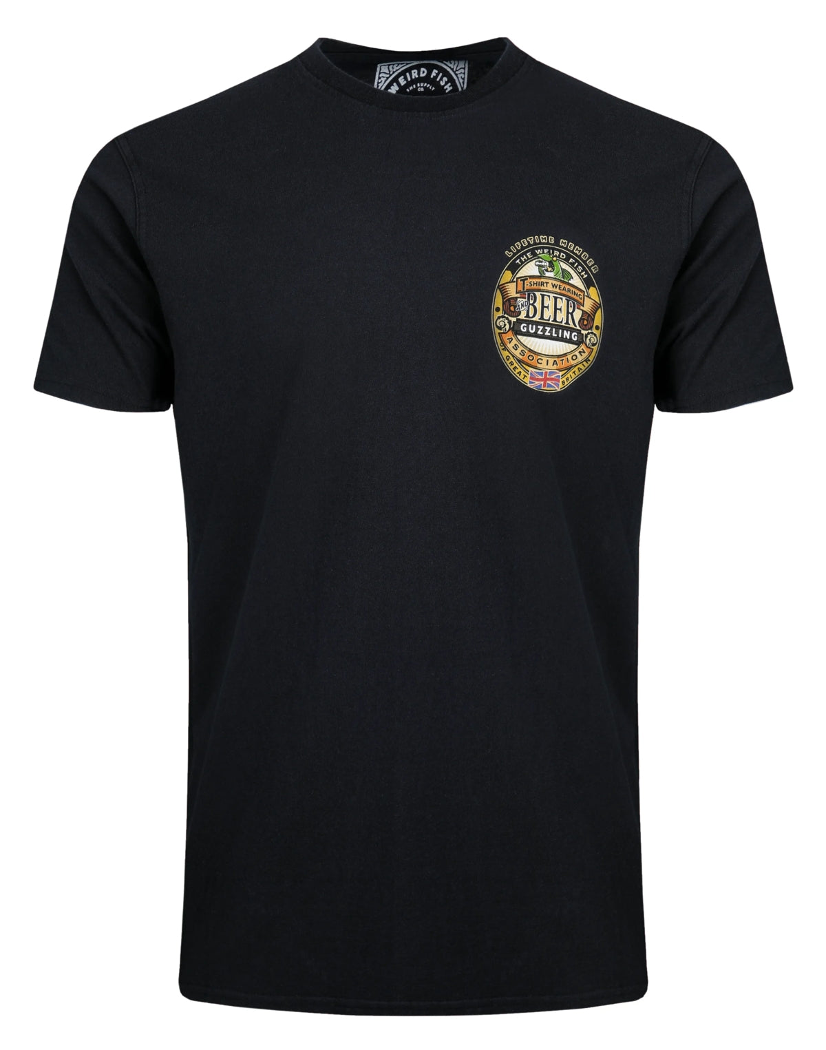 Weird Fish Mens Beer Guzzling Print T-Shirt - Black