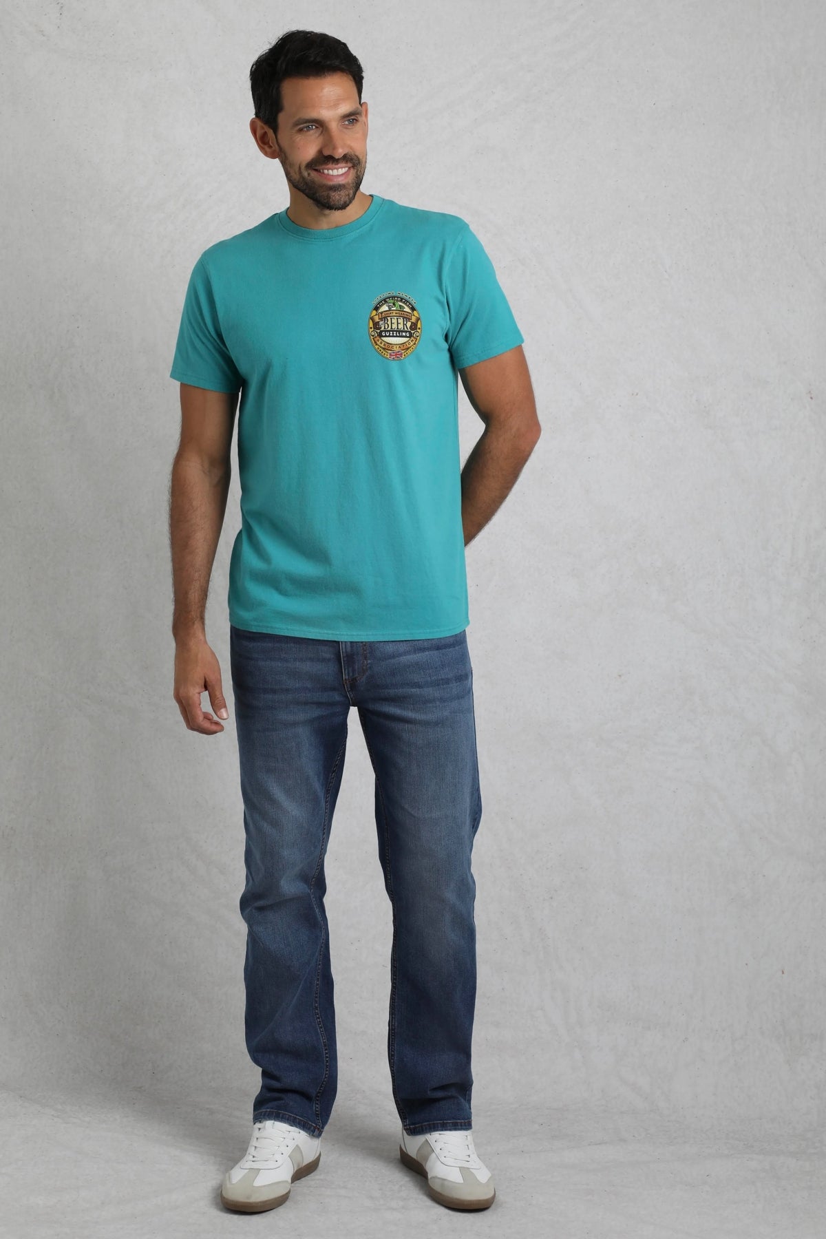 Weird Fish Mens Beer Guzzling Print T-Shirt - Viridis