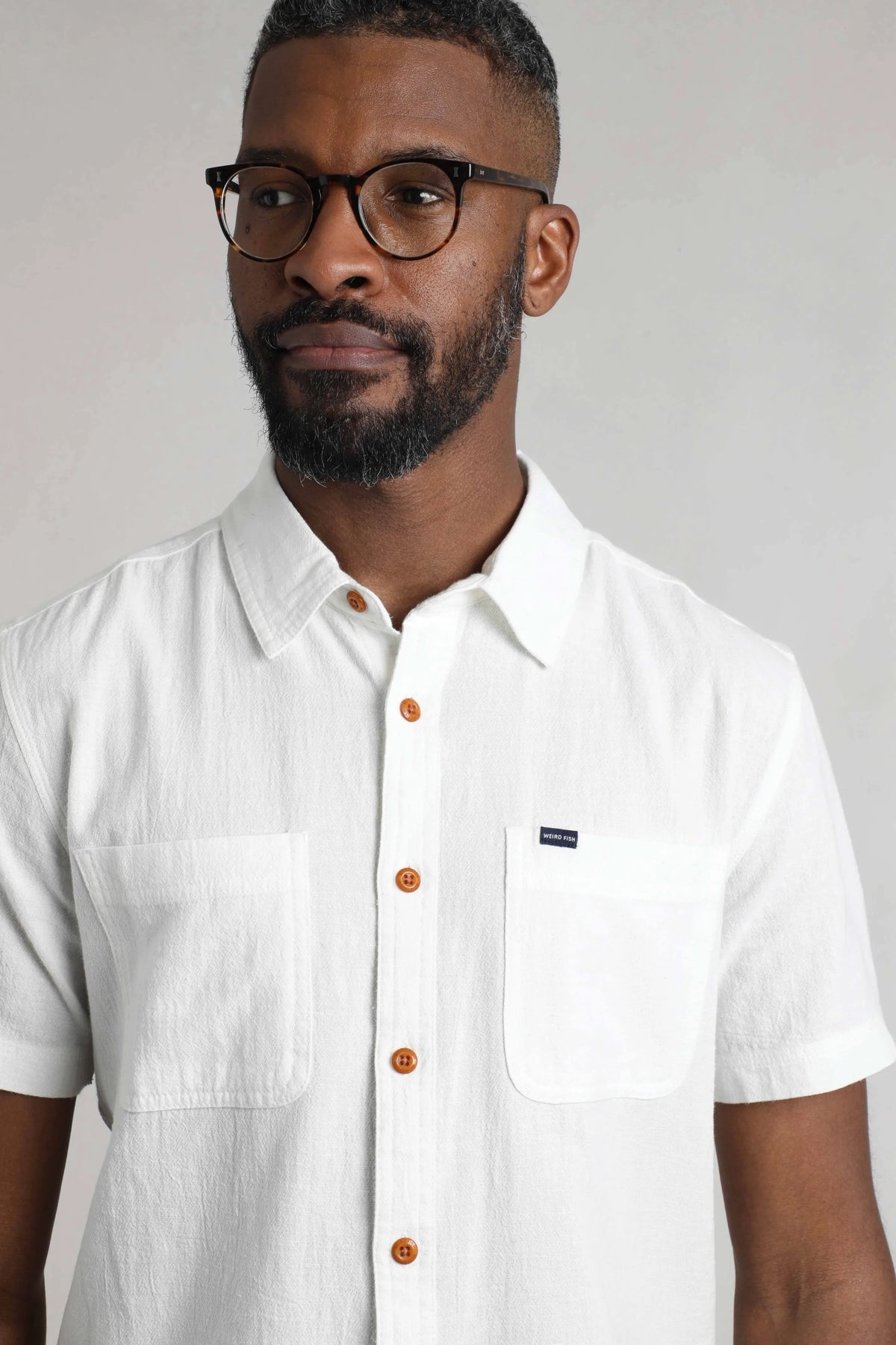 Weird Fish Mens Hinton Short Sleeve Textured Crepe Shirt - Dusty White