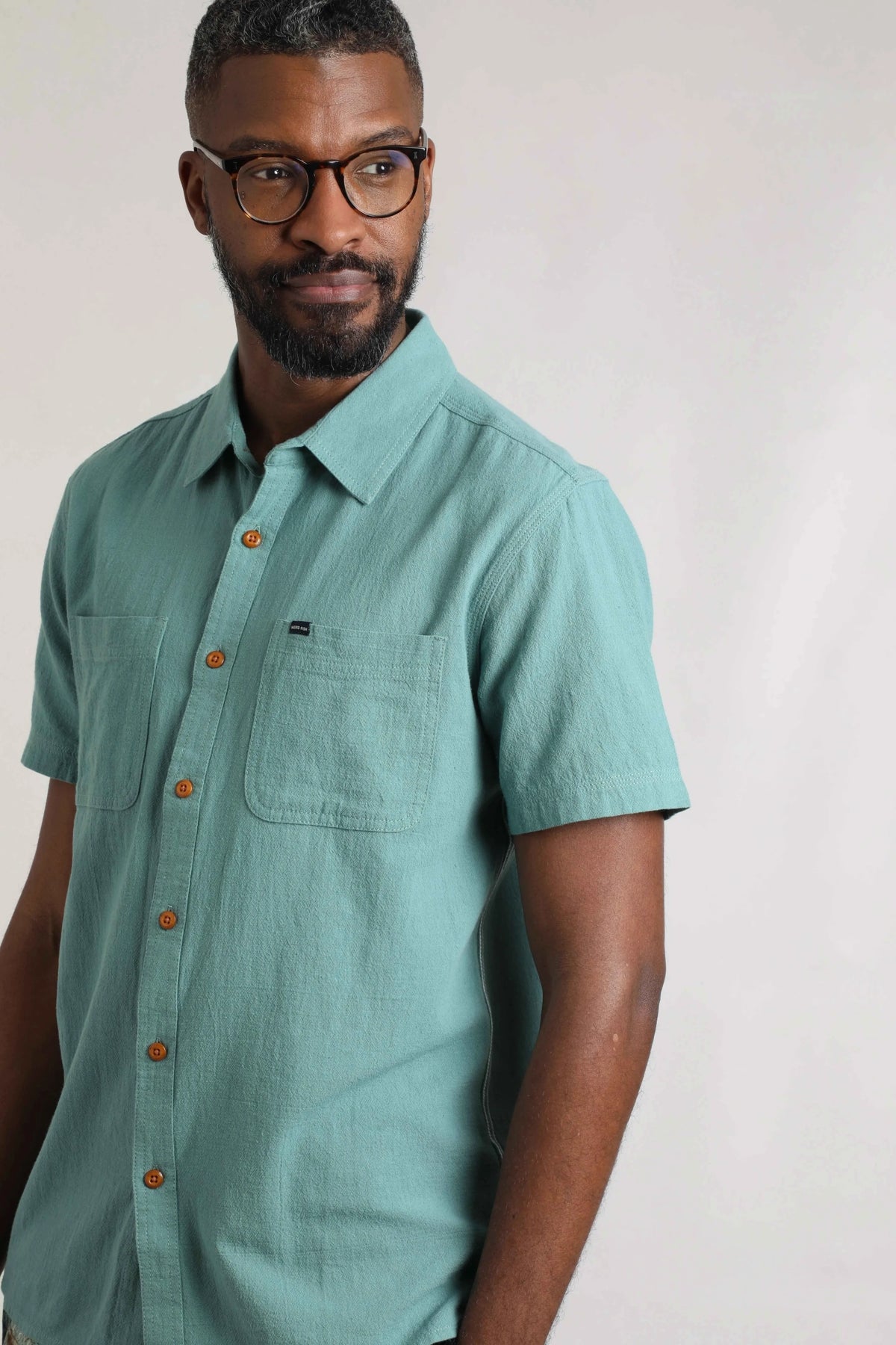 Weird Fish Mens Hinton Short Sleeve Textured Crepe Shirt - Mineral Blue