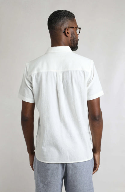 Weird Fish Mens Hinton Short Sleeve Textured Crepe Shirt - Dusty White