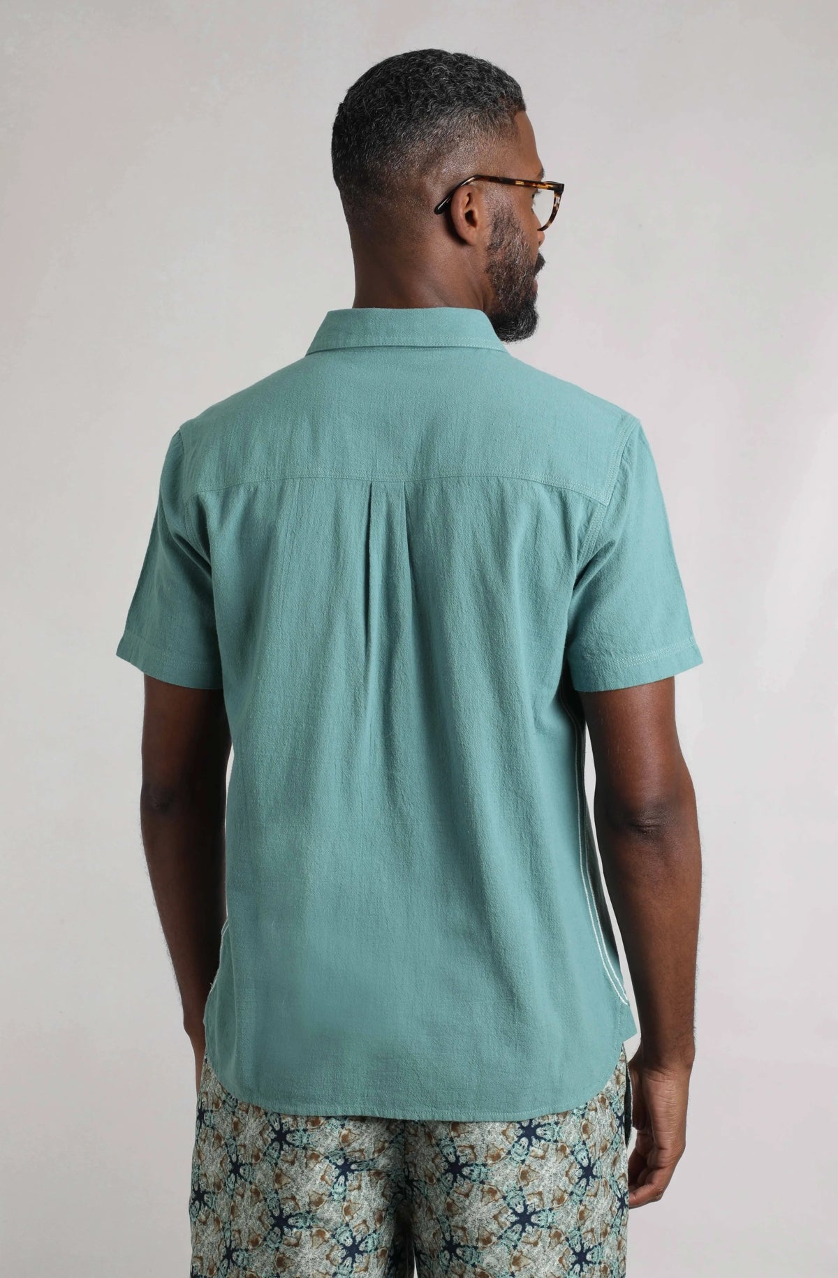 Weird Fish Mens Hinton Short Sleeve Textured Crepe Shirt - Mineral Blue