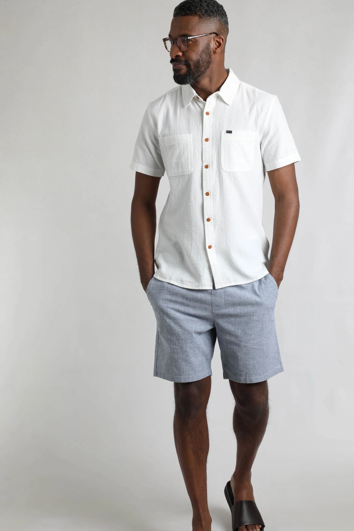 Weird Fish Mens Hinton Short Sleeve Textured Crepe Shirt - Dusty White