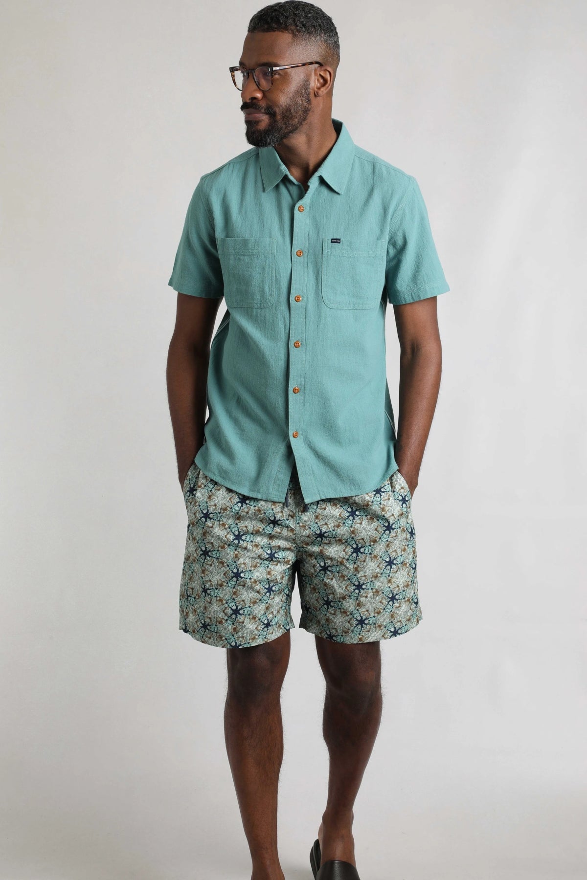 Weird Fish Mens Hinton Short Sleeve Textured Crepe Shirt - Mineral Blue
