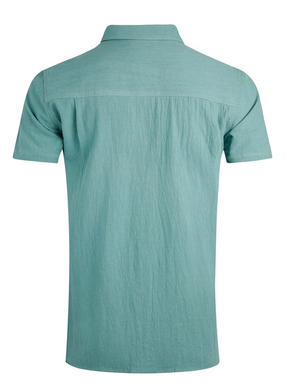 Weird Fish Mens Hinton Short Sleeve Textured Crepe Shirt - Mineral Blue