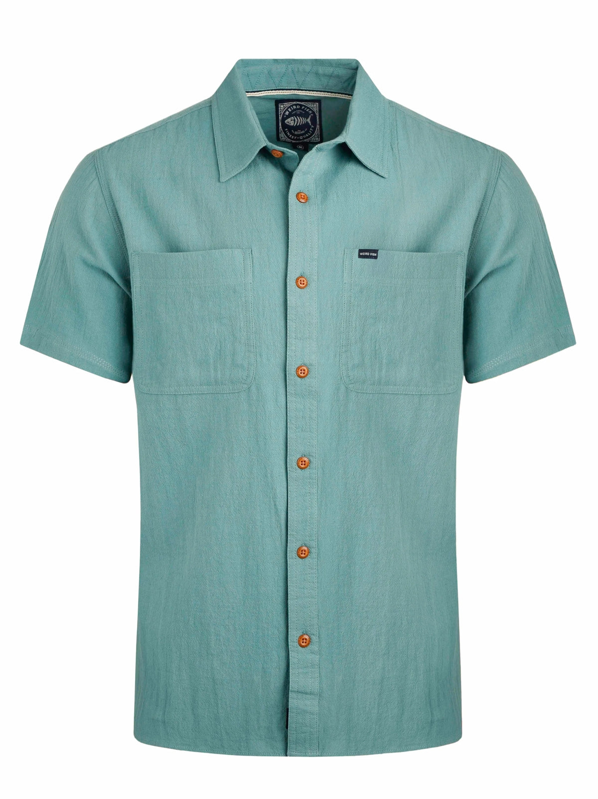 Weird Fish Mens Hinton Short Sleeve Textured Crepe Shirt - Mineral Blue