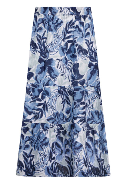 Weird Fish Womens Harini Doublecloth Midi Tiered Skirt - Estate Blue