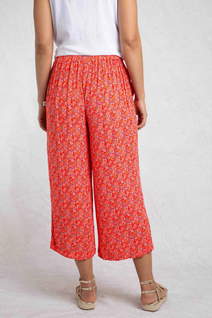 Weird Fish Womens Sarita Viscose Wide Leg Cropped Trouser - Tango Red