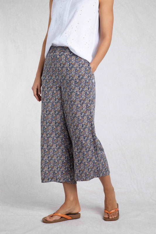 Weird Fish Womens Sarita Viscose Wide Leg Cropped Trouser - Navy