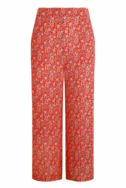 Weird Fish Womens Sarita Viscose Wide Leg Cropped Trouser - Tango Red