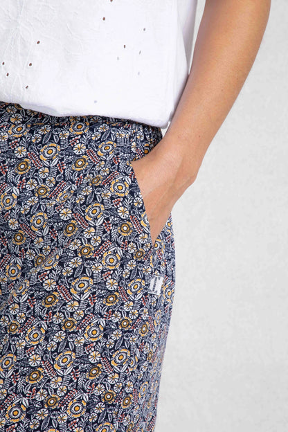 Weird Fish Womens Sarita Viscose Wide Leg Cropped Trouser - Navy