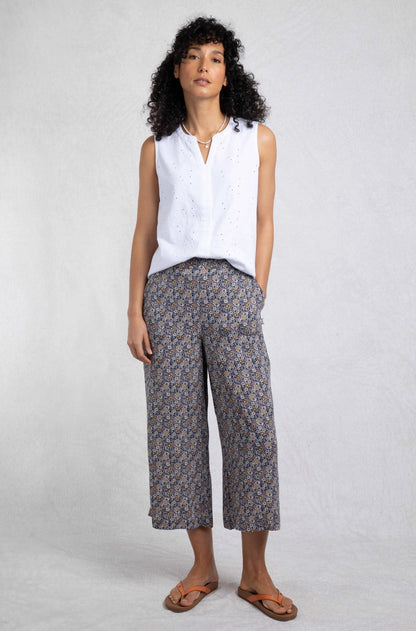 Weird Fish Womens Sarita Viscose Wide Leg Cropped Trouser - Navy