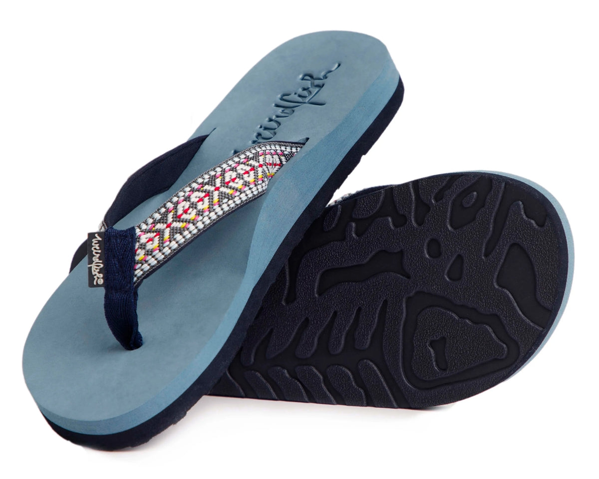 Women's Adila flip flops from Weird Fish in Navy with braided strap and Blue sole.