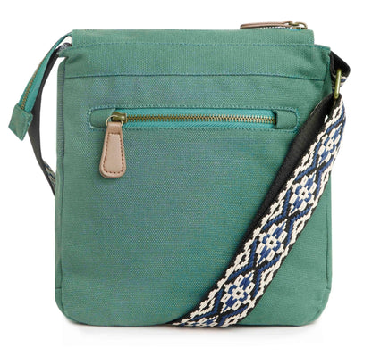 Ataca cross body canvas bag from Weird Fish in Jade Green with back zip pocket.