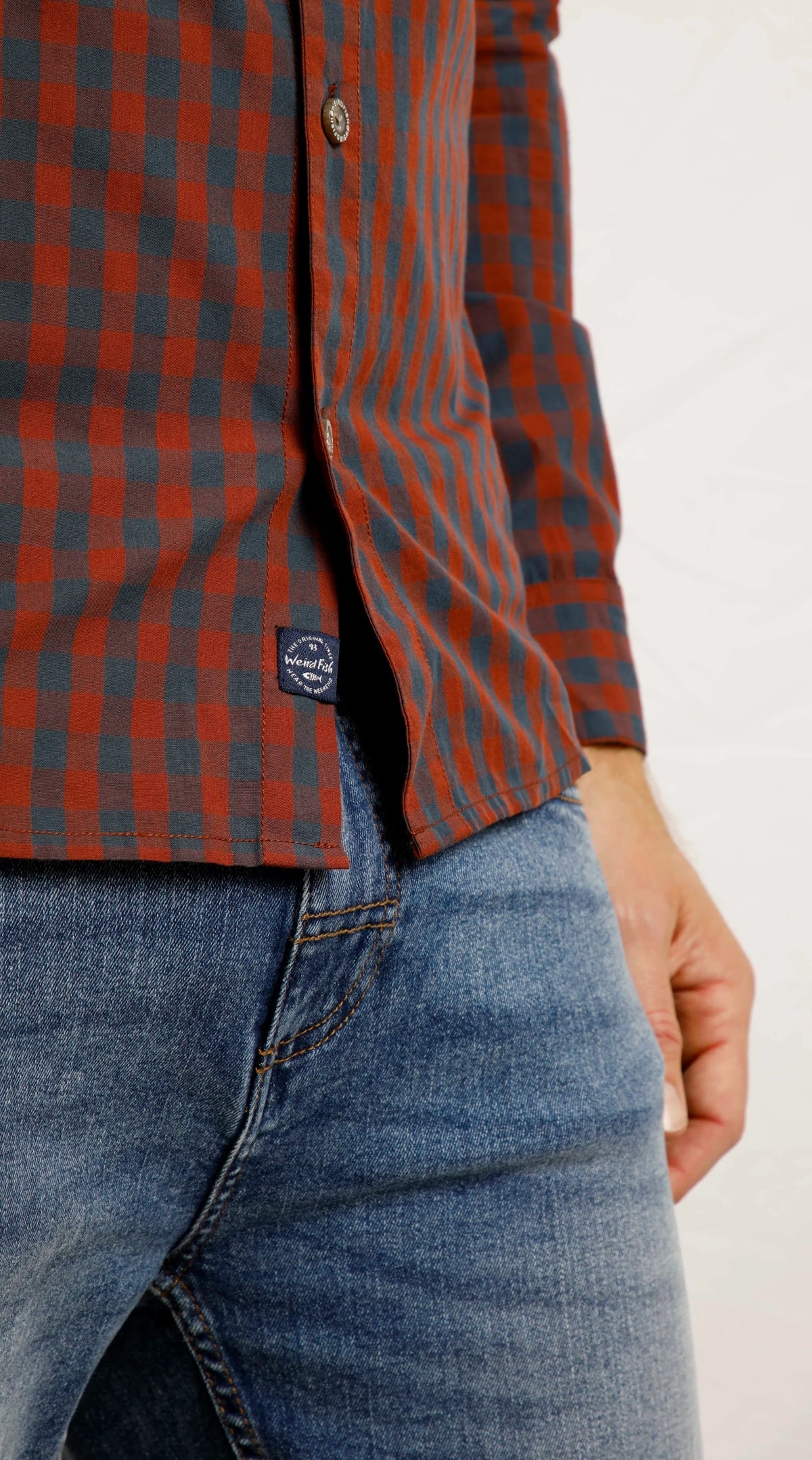 Weird Fish Mens Lando Long Sleeve Check Shirt - Burnt Henna