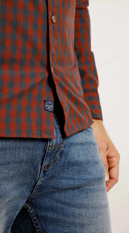 Weird Fish Mens Lando Long Sleeve Check Shirt - Burnt Henna