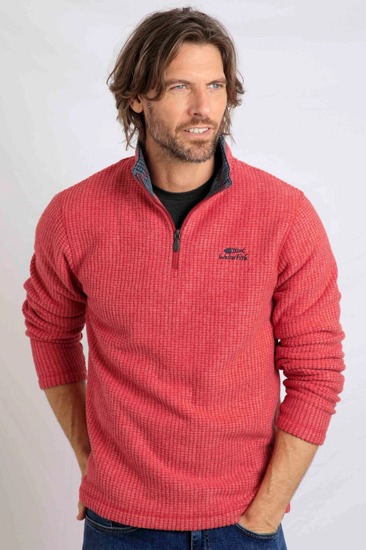 Weird Fish Mens Newark 1/4 Zip Grid Fleece - Barberry Red