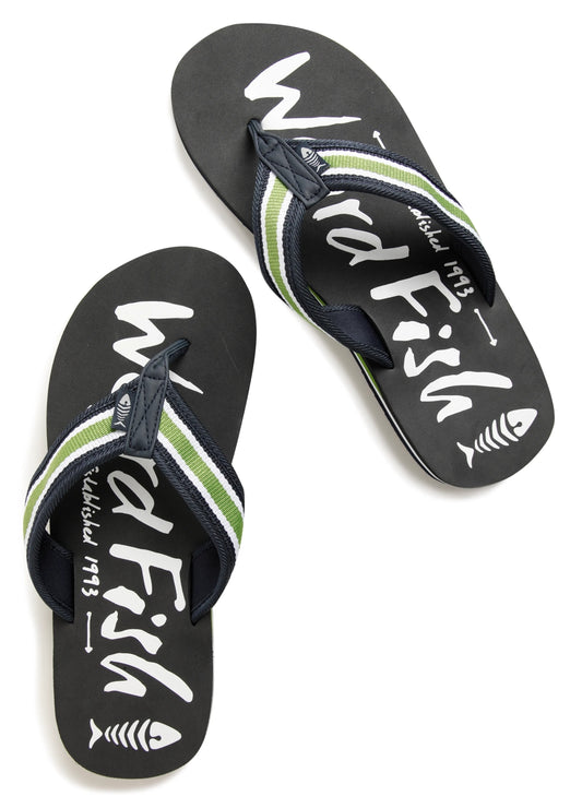 Weird Fish Mens Waterford Flip Flops - Cement Grey / Green