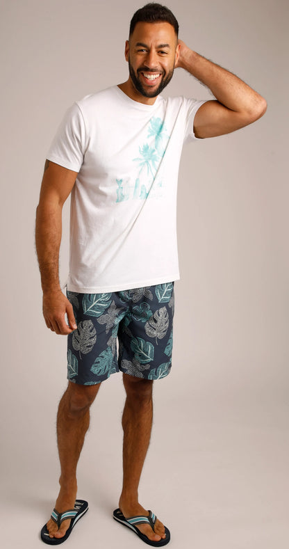 Weird Fish Mens Marina Printed Board Shorts - Navy / Leaf Print
