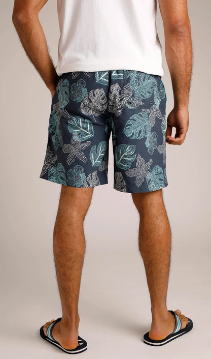 Weird Fish Mens Marina Printed Board Shorts - Navy / Leaf Print