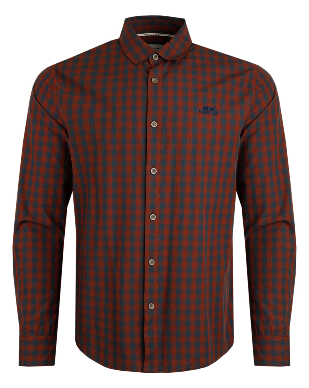Weird Fish Mens Lando Long Sleeve Check Shirt - Burnt Henna