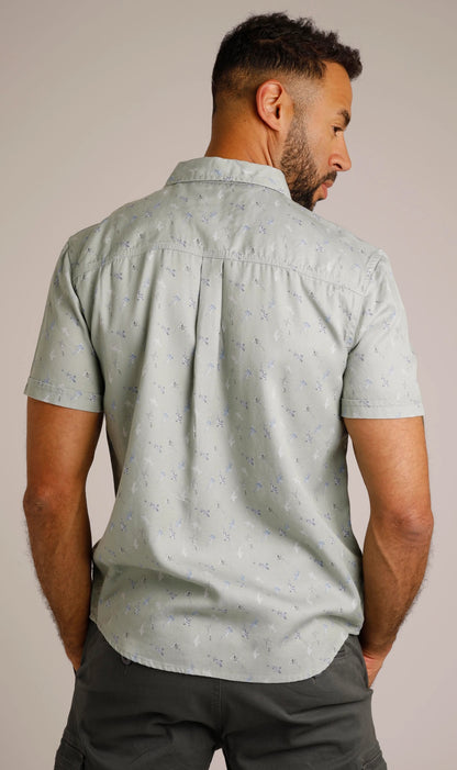 Keilor men's short sleeve shirt with fish print from Weird Fish in pistachio green.