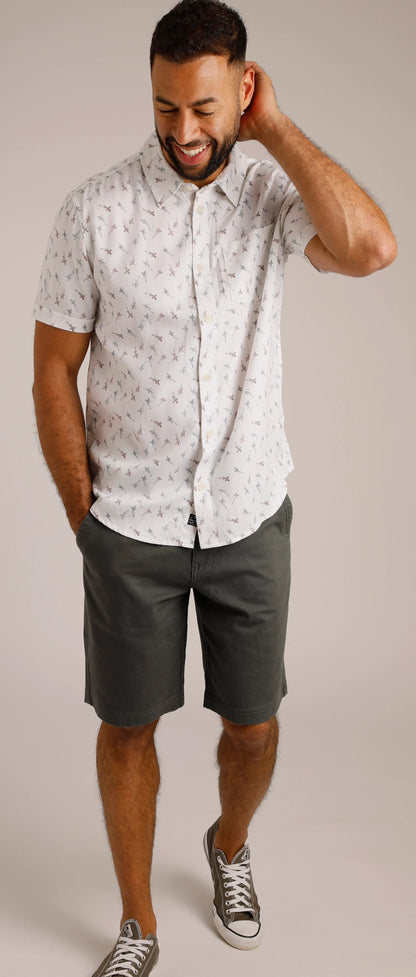 A men's Keilor short sleeve fish print shirt from Weird Fish in white made from Tencel.