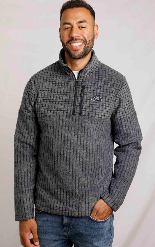 Weird Fish men's Longmont 1/4 zip stripe grid fleece in navy.