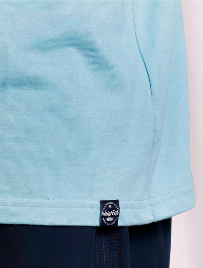 Weird Fish men's Paddle T-shirt in Sky Blue with hem logo label.