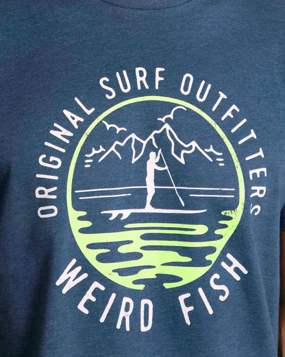 Men's Weird Fish short sleeve Paddle print shirt from Weird Fish with paddleboarder printed chest logo in Ensign Blue.