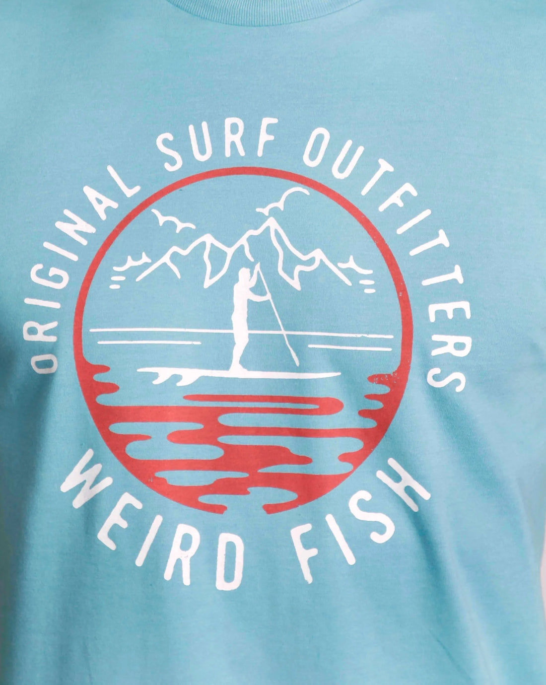 Men's Weird Fish short sleeve Paddle print shirt from Weird Fish with paddleboarder printed chest logo in Sky Blue.
