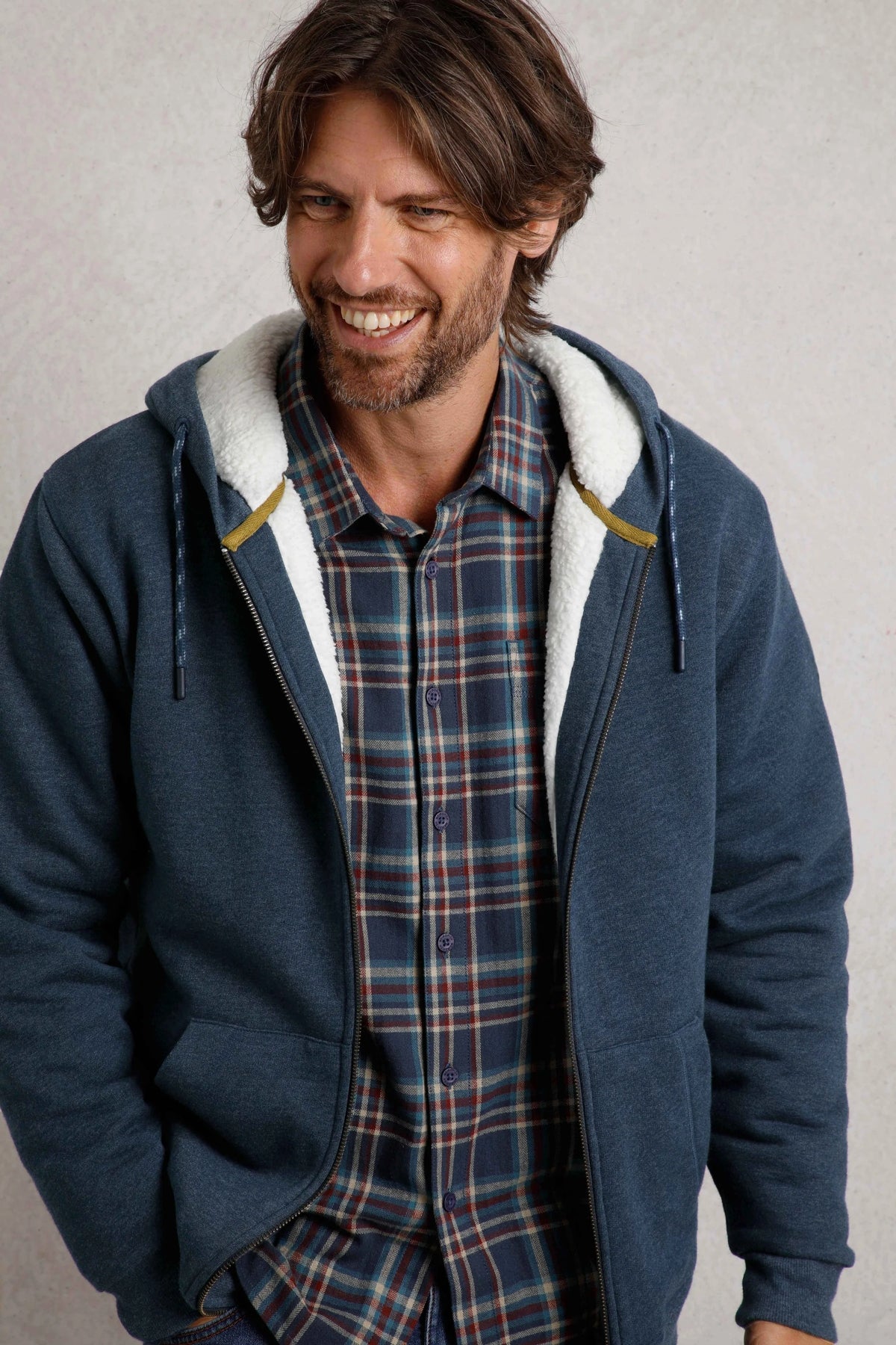 Weird Fish Mens Camborne Borg Lined Full Zip Hoodie - Navy
