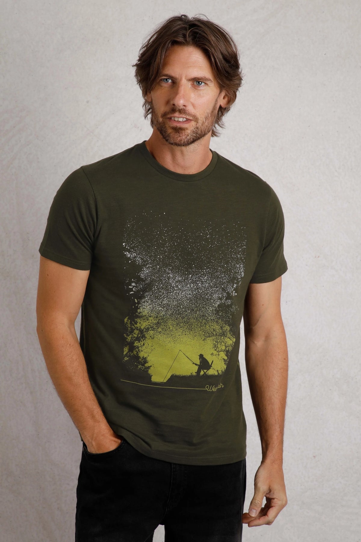 Weird Fish Mens Dark Sky Printed Tee - Fir Green