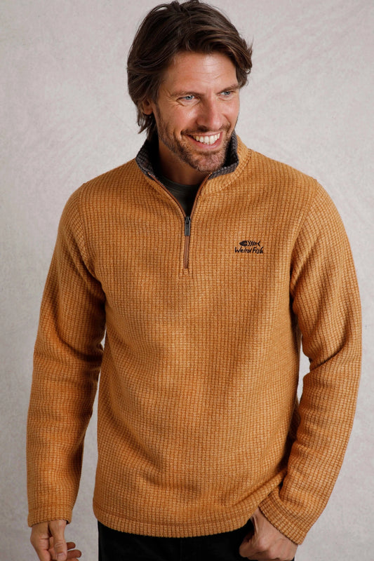 Weird Fish Mens Newark 1/4 Zip Grid Fleece - Caramel