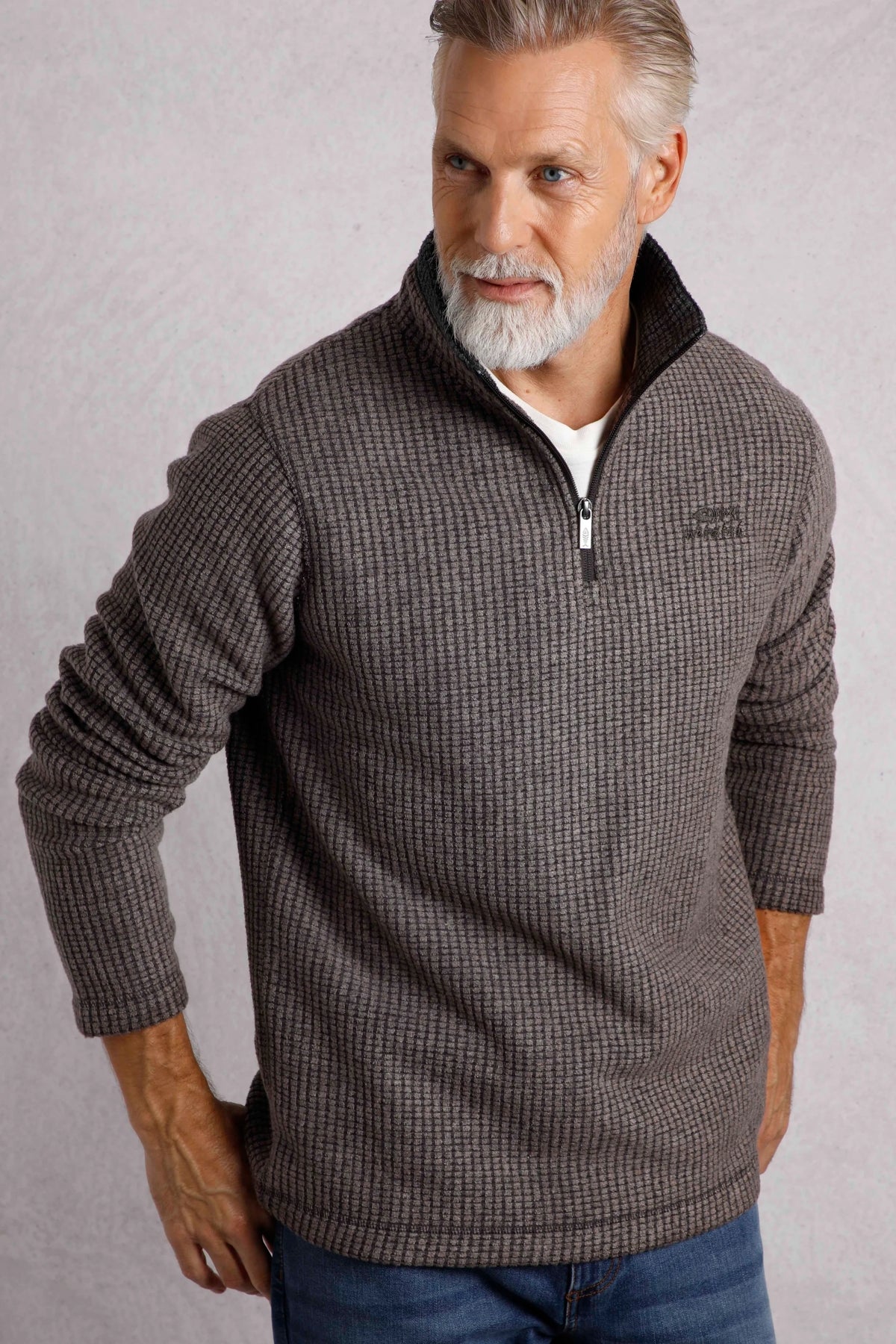 Weird Fish Mens Newark 1/4 Zip Grid Fleece - Coffee