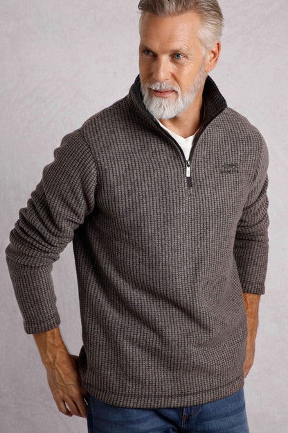 Weird Fish Mens Newark 1/4 Zip Grid Fleece - Coffee