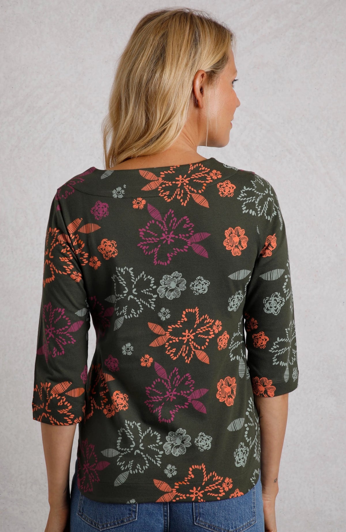 Weird Fish Womens Pinto Floral Print Jersey Tee - Fir Green