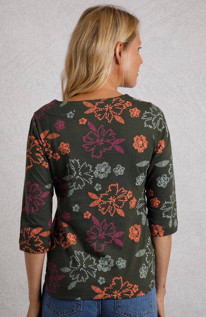 Weird Fish Womens Pinto Floral Print Jersey Tee - Fir Green