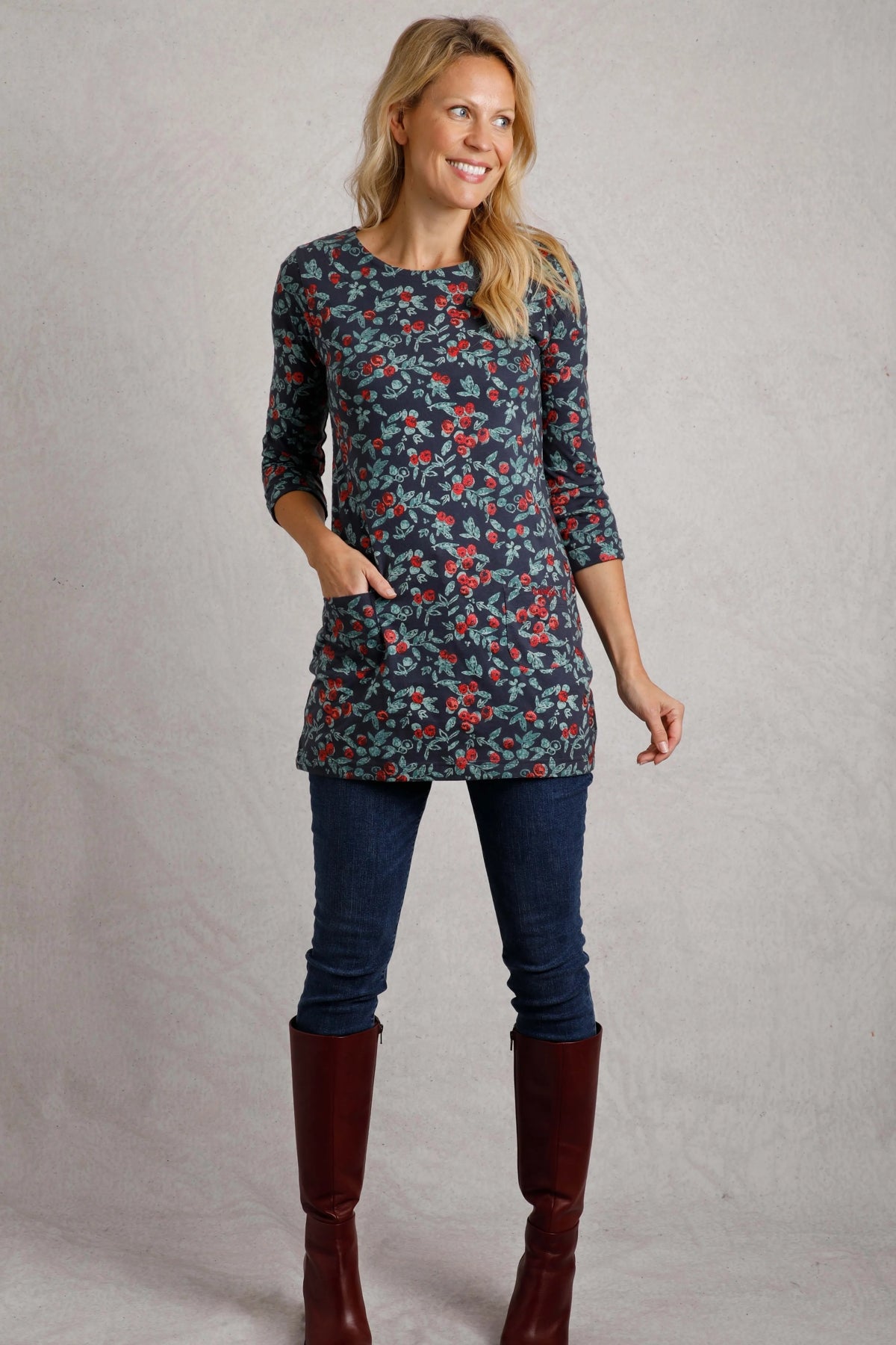 Weird Fish Womens Dandy Printed Sparkle Jersey Tunic - Midnight